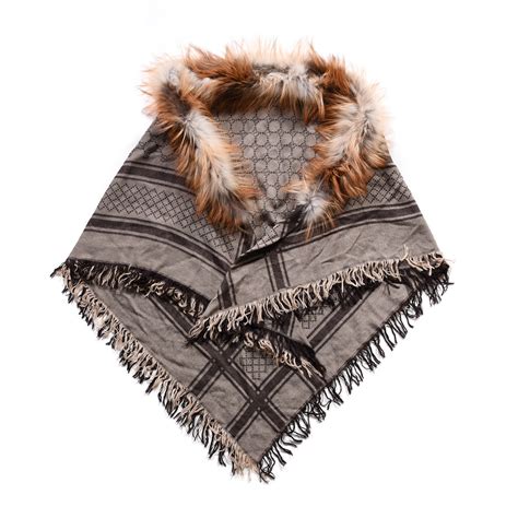 gucci monogram scarf brown|Gucci scarf with fur.